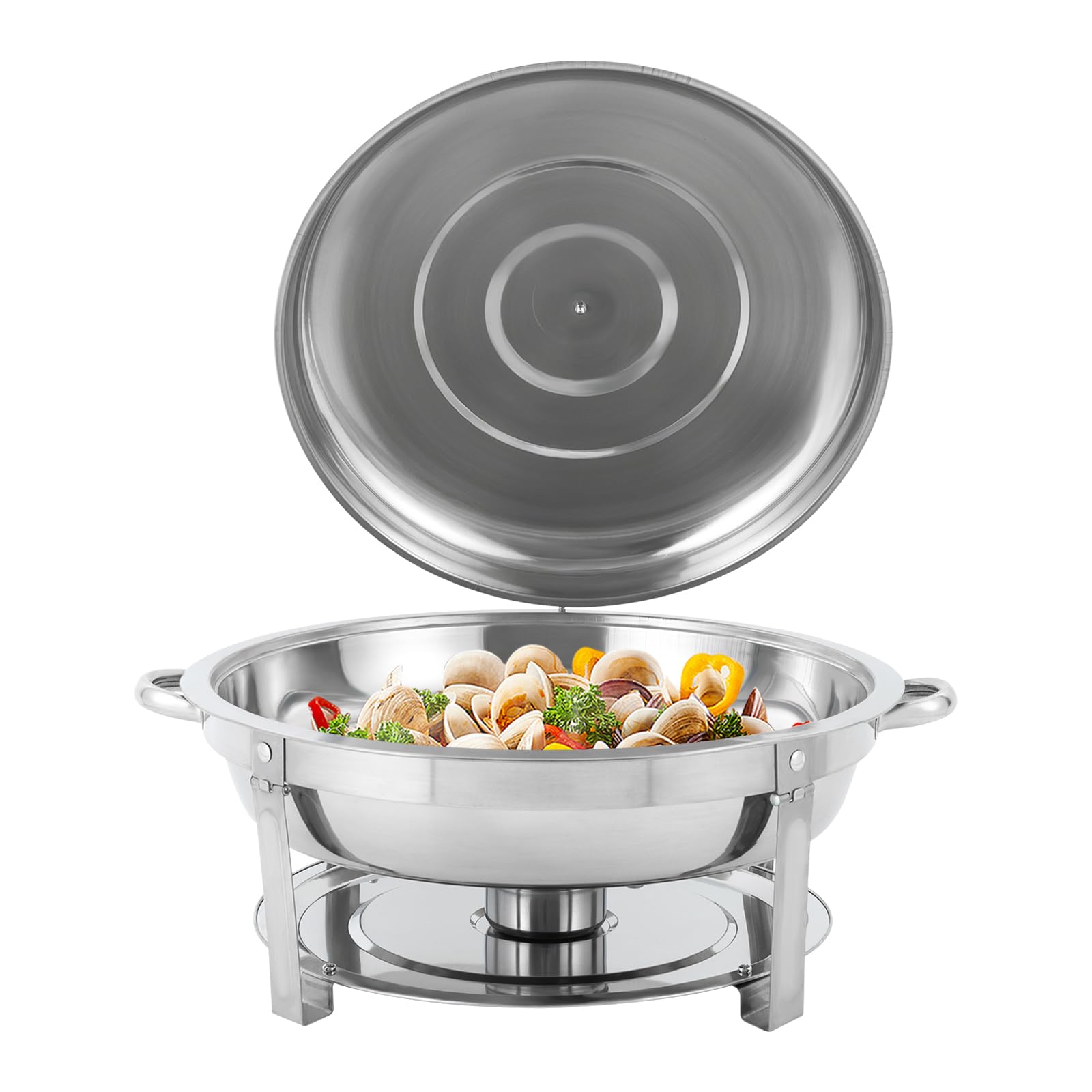 Chafing Dish - Set de buffet redondo de 9 litros, calentador de alimentos de acero inoxidable, estructura y tapa, calentador de sopa para catering, buffet y fiesta