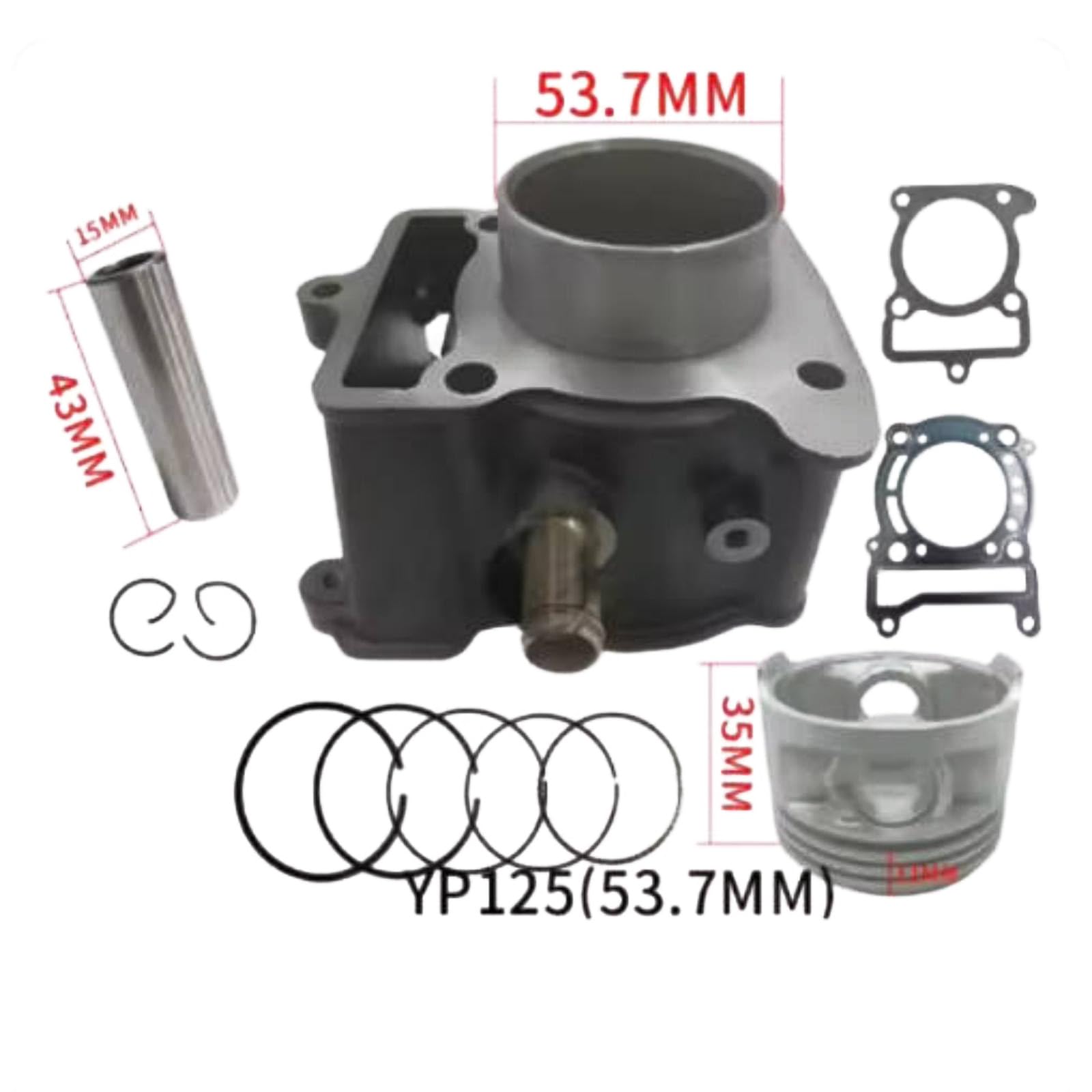 Kit de pistón de cilindro de diámetro grande de 53,7 mm y 125 cc para Yamaha YP125 Majesty MBK Skyliner XN125 Teos XQ125 Maxster
