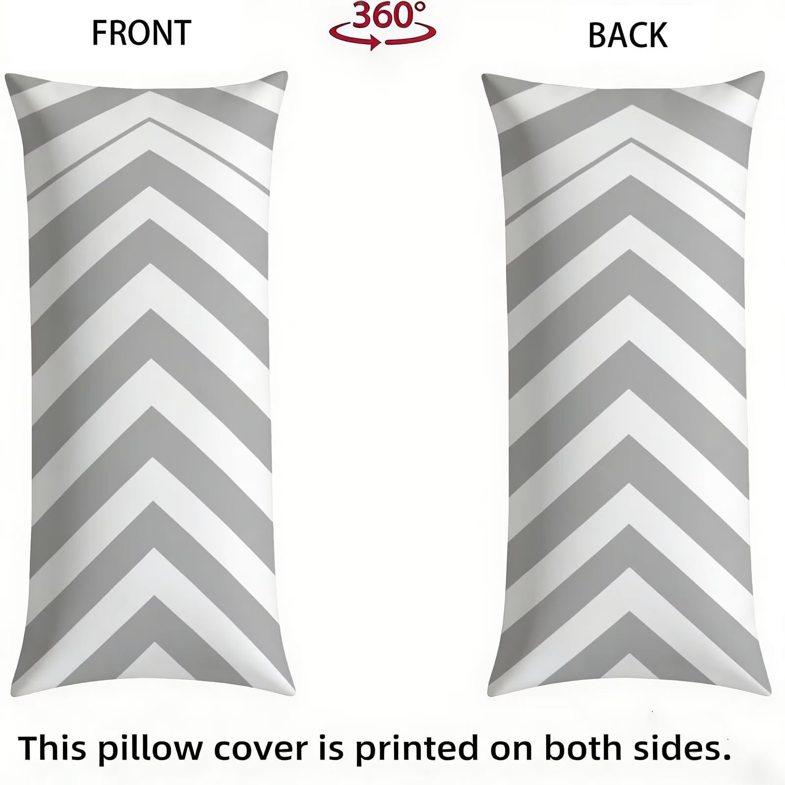 Funda de Almohada 60 x 180 cm Gris Protector Almohada 180 cm con Cremallera Invisible, Lino Durable y Transpirable Pillow Case Largas Raya Impresión a Doble Cara para Cama, Sofá y Dormitorio dg-636
