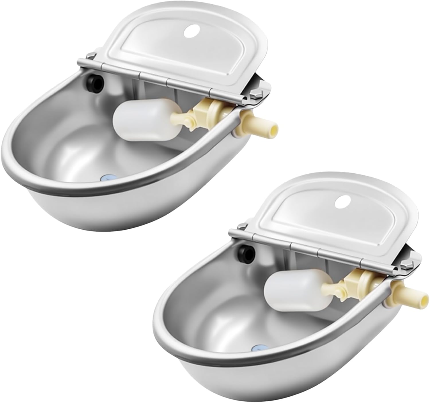 Automatic Water Dispenser with Float Valve Stainless Steel Waterer Bowl Automatic Animal Drinking Waterer Feeder Self Filling Water Trough with Drain Plug for Poultry and Livestock 4pcs