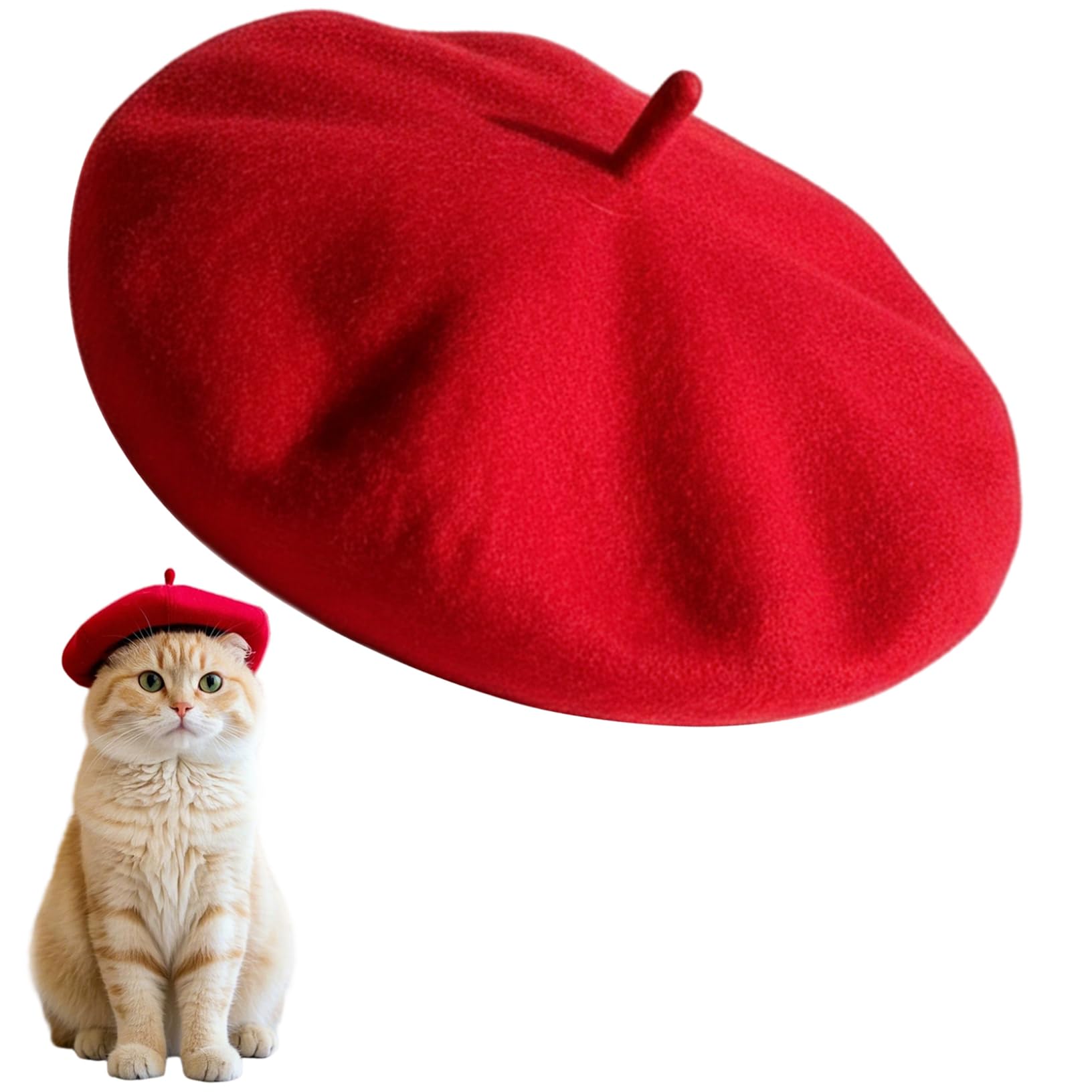 Dog Beret Cute Cat Hat with Adjustable Rope Pet Headwear Beret for Dogs Cats Photo Props Red
