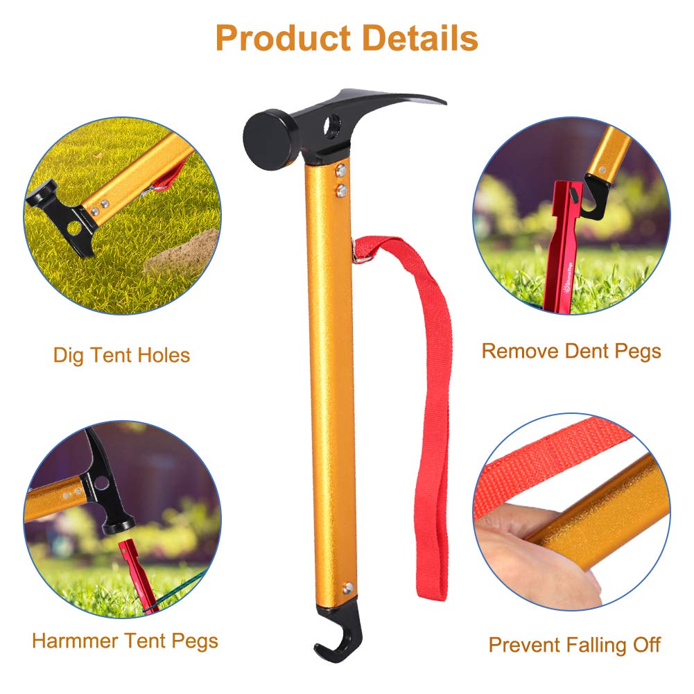 Keenso Camping Marteau, Marteau de Tente Marteau Maillet pour Piquets de Tente Peg Hammer Portable pour Camping, Bivouac Sports de Plein Air(Or)