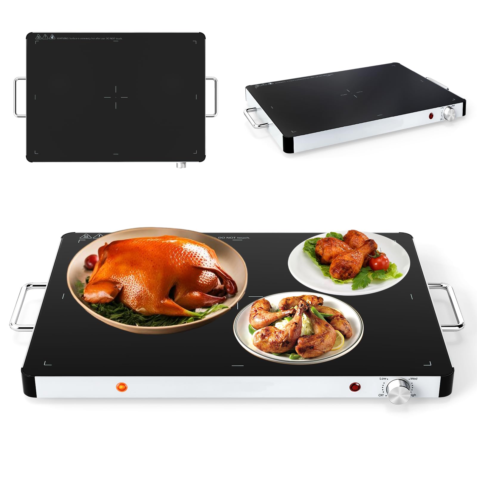 SOARS Chauffe Plat Électrique 400 W, Buffet Chauffant Température Réglable de 30-120℃, Plateau 52 X 39 CM, avec Poignée Cool-Touch, Surface en Verre Trempé, pour Diverses Tablewar, Maison, Fêtes