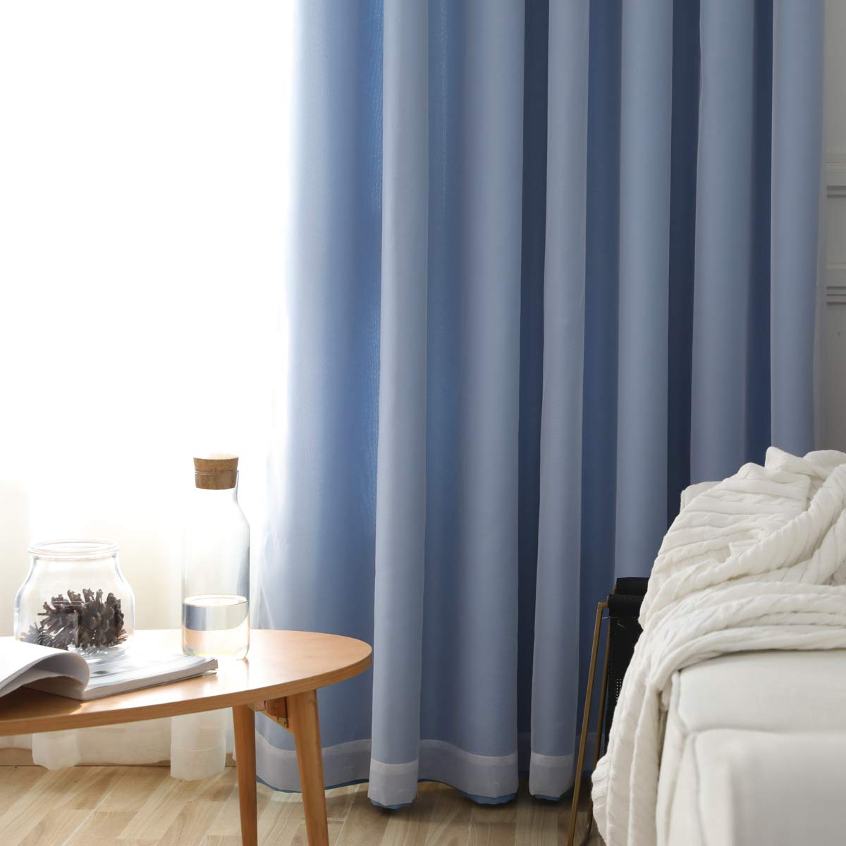 Jarl home Kids Curtains with White Sheer Overlay, Cutout Room Darkening Blackout Curtains for Boys Bedroom Double Layer Grommet Top (Blue, 52x54inch,2panels)