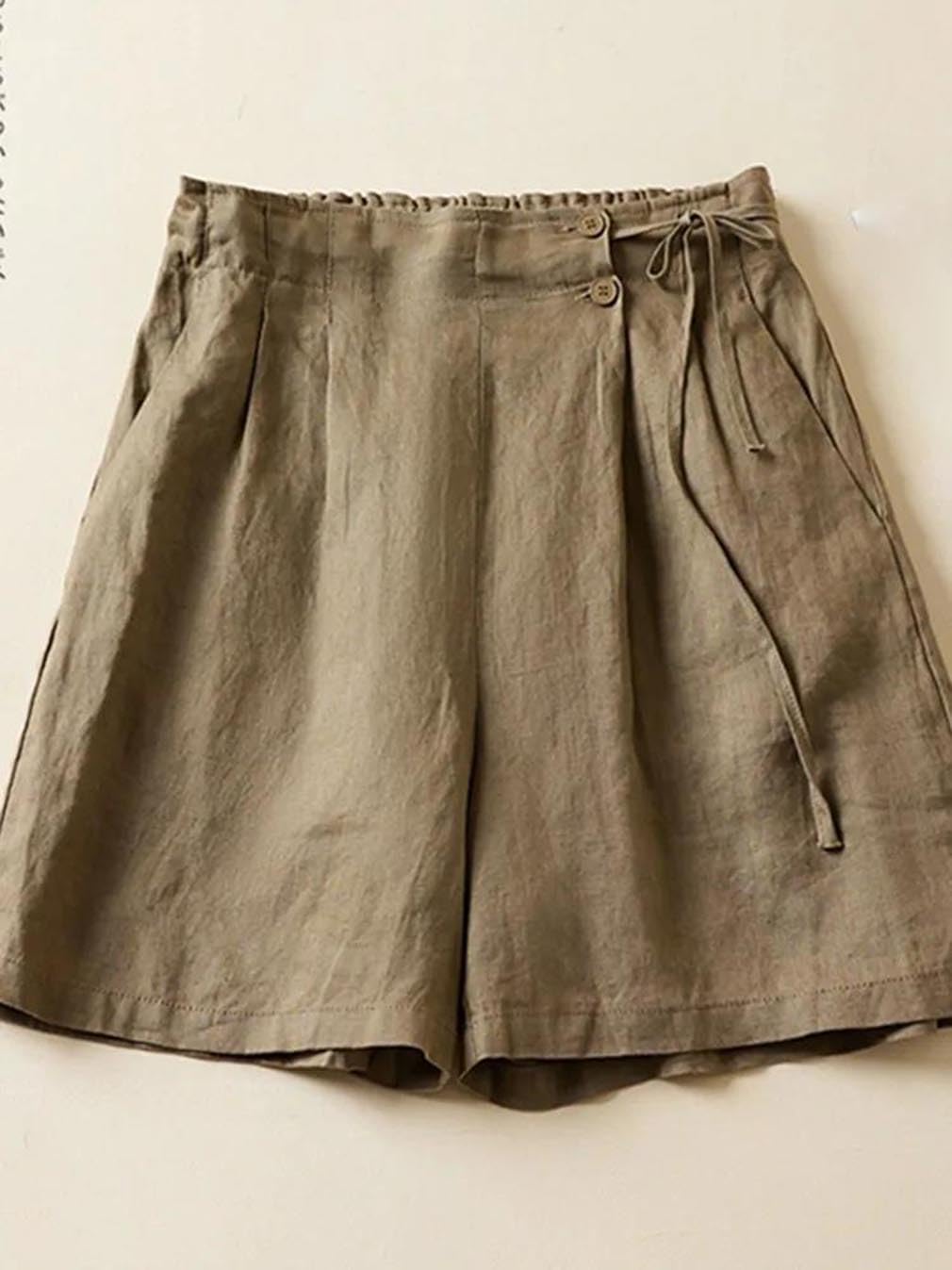 Women Casual Cotton Linen Shorts Vintage Solid Loose Comfortable Pants