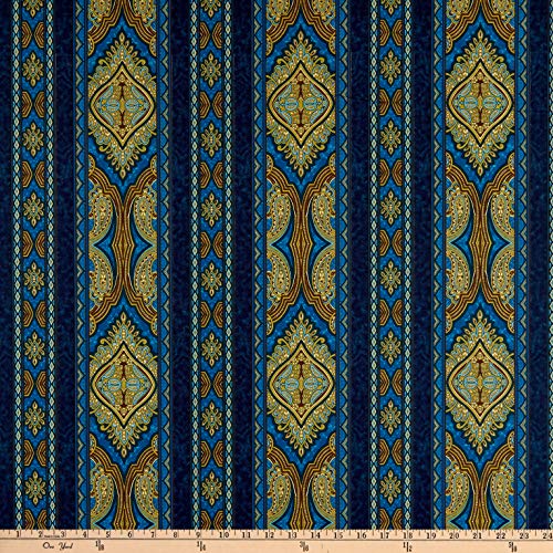 Jinny Beyer Aruba Digital Border Teal Gold , Quilting Fabric by the Yard