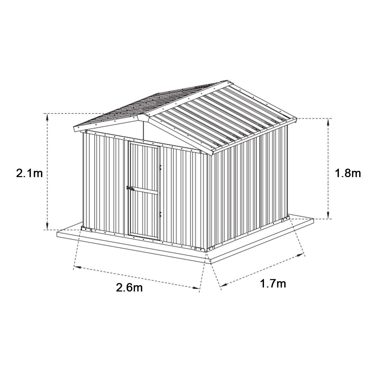 Box in Acciaio Zincato Casetta da Giardino in Lamiera 2.75 x 1.75 m x h2.12 m - 87 KG – 4,81 metri quadri – VERDE