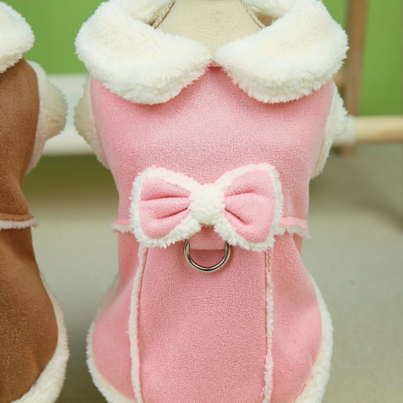 Winter Suede Dog Jacket Winter Dress for Small Medium Dogs Girl Bow Decoration Puppy Dresses for Chihuahua Yorkie Teacup Dog Christmas Outfit