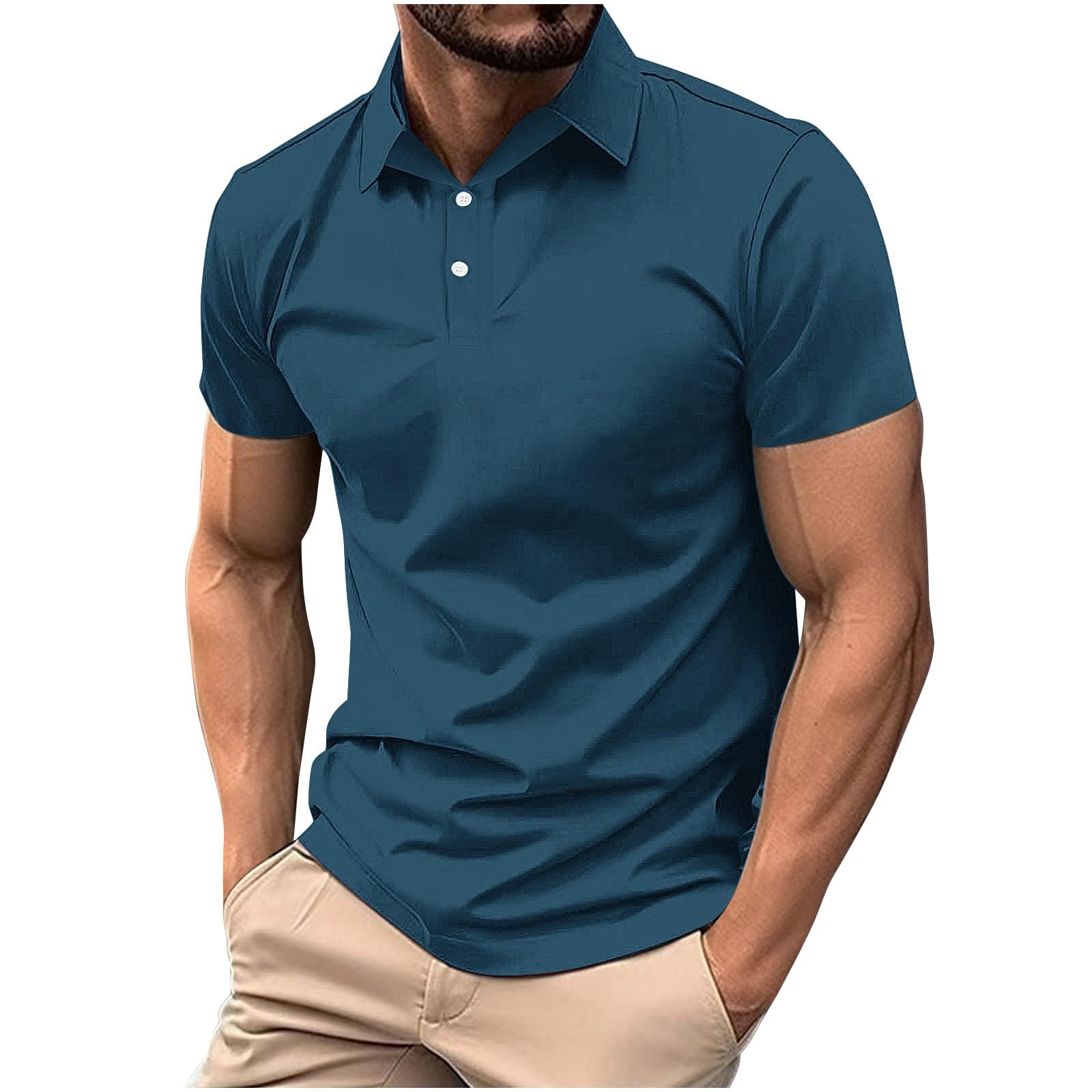 Mens Classic Buttons Shirts Short Sleeve Collared T-Shirt Athletic Slim Fit Pullover Casual Sun Protection Golf Top — view 14
