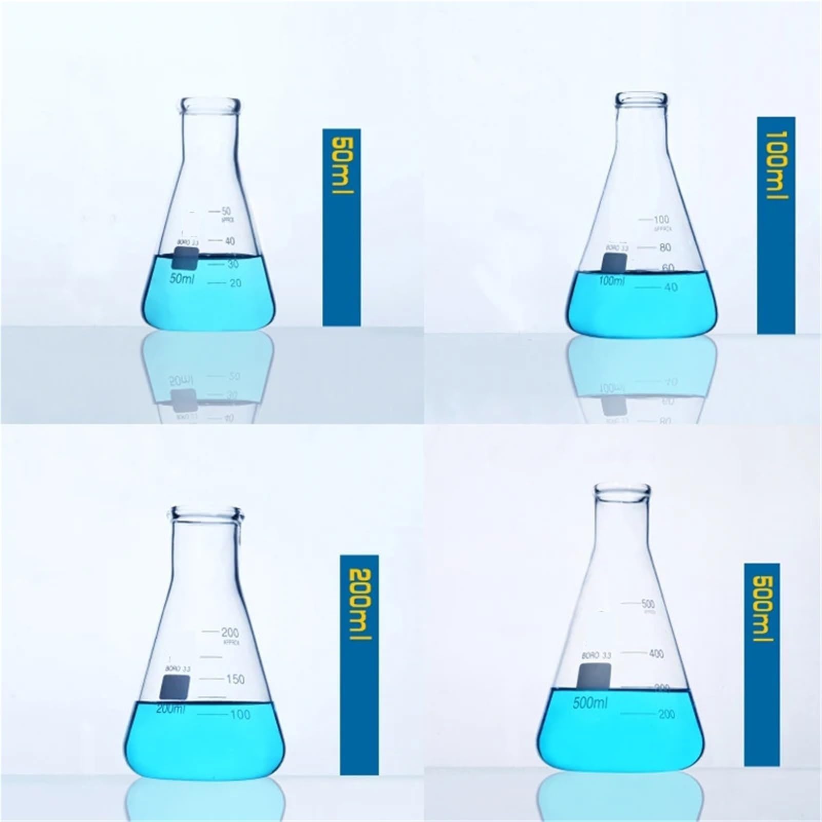 Juego de matraces de vidrio, 1 juego de matraz cónico de vidrio de borosilicato alto, matraz Erlenmeyer triangular, botella de resistencia for laboratorio