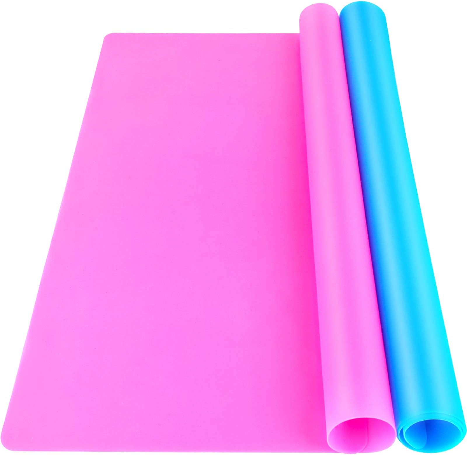 Silicone Mat for Resin Molds, 2 PCS 15.7" x 11.7" Playdough Mat, Silicone Mats for Crafts, Jewelry Resin Molds Mats, for Clay, Paint, Blue & Rose Red