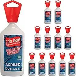 Cola Jeans 20g 17920 Kit com 12 Unidades | Alta Fixação para Jeans e Tecidos Grossos | Cola Atóxica Resistente à Água para Reparos e Customizações