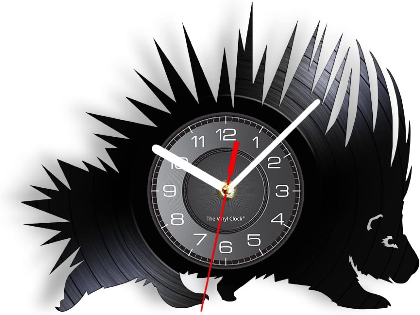 12 Inch Vinyl Record Clock Hedgehog Woodland Animal Silhouette Vinyl Record Wall Clock for Nursery Kid Bedroom Cut Out Music Album Silent Quartz Wall Clock for Vintage Room Decoration