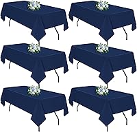 Vista 8 de Paquete de 6 manteles redondos negros de 60 pulgadas para mesas rectangulares de 6 pies. Manteles lavables de poliéster resistentes a las manchas