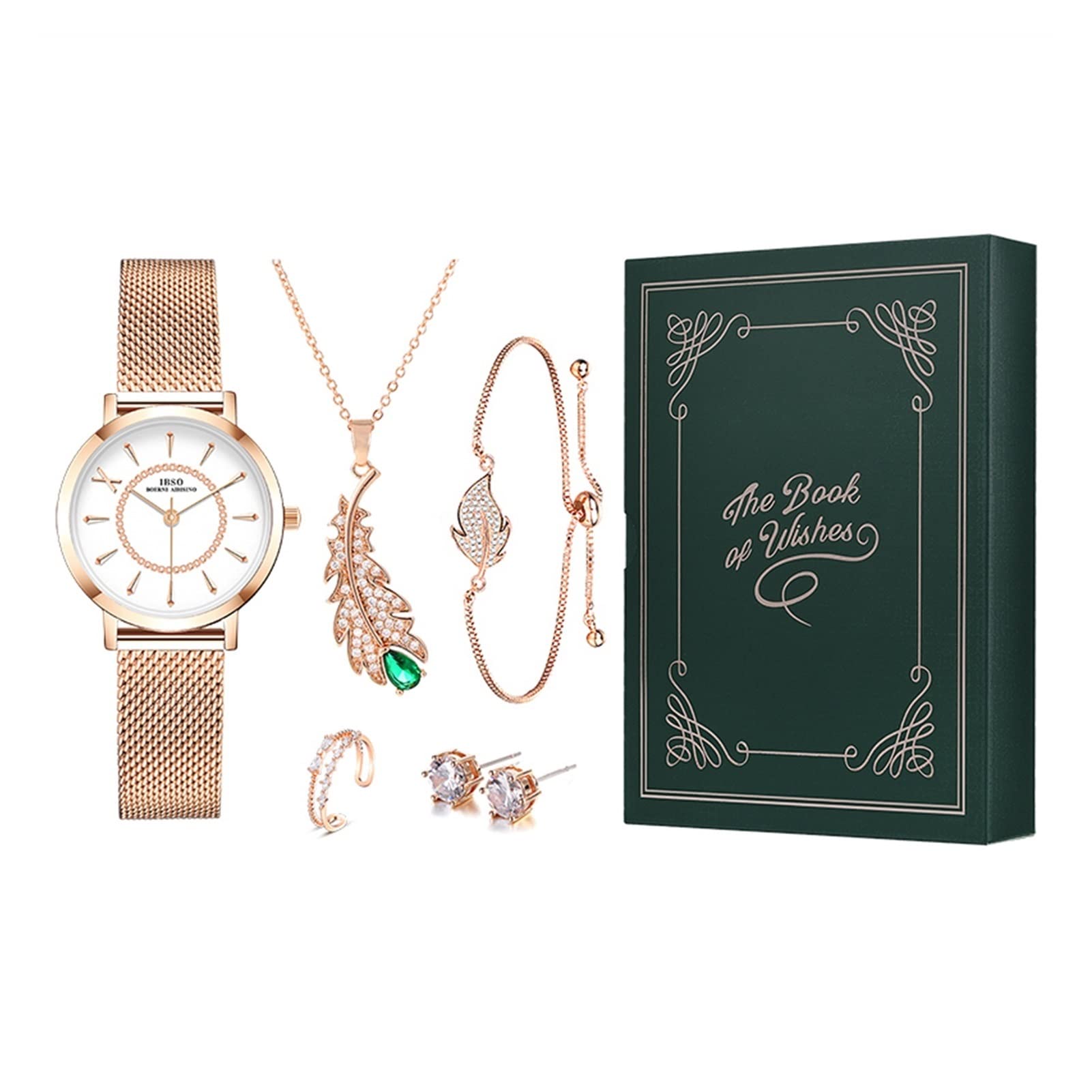 Boîte-Cadeau Vert avec montre rétro pour femme et son livre de voeux