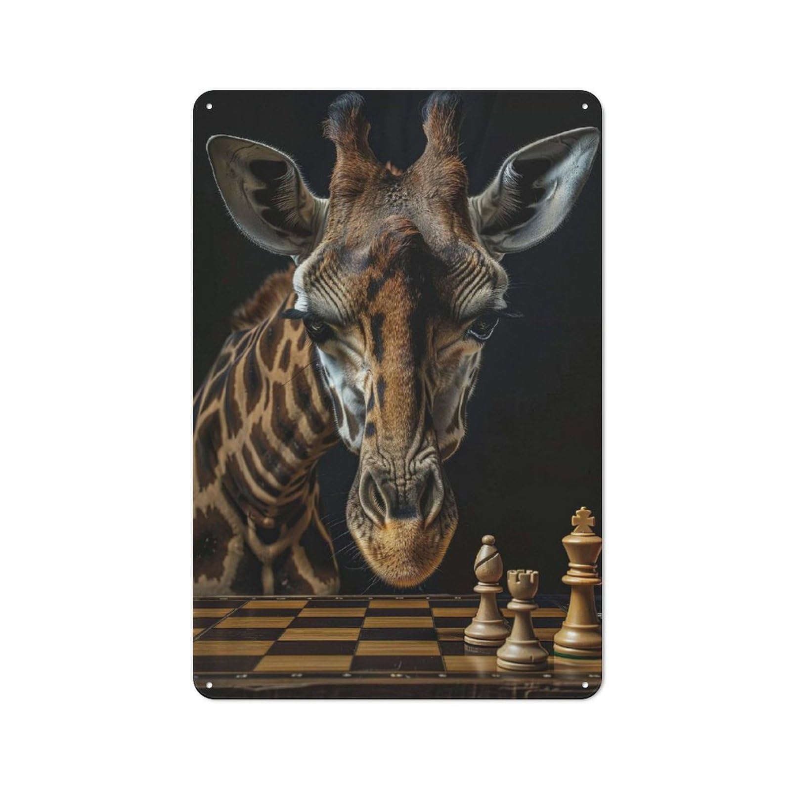 Junmoney Giraffe Chess Metal Wall Art Sign With Design 30X20cm, Urban Industrial Wall Decor For Workspace, Cafe, Hallway Or Garage