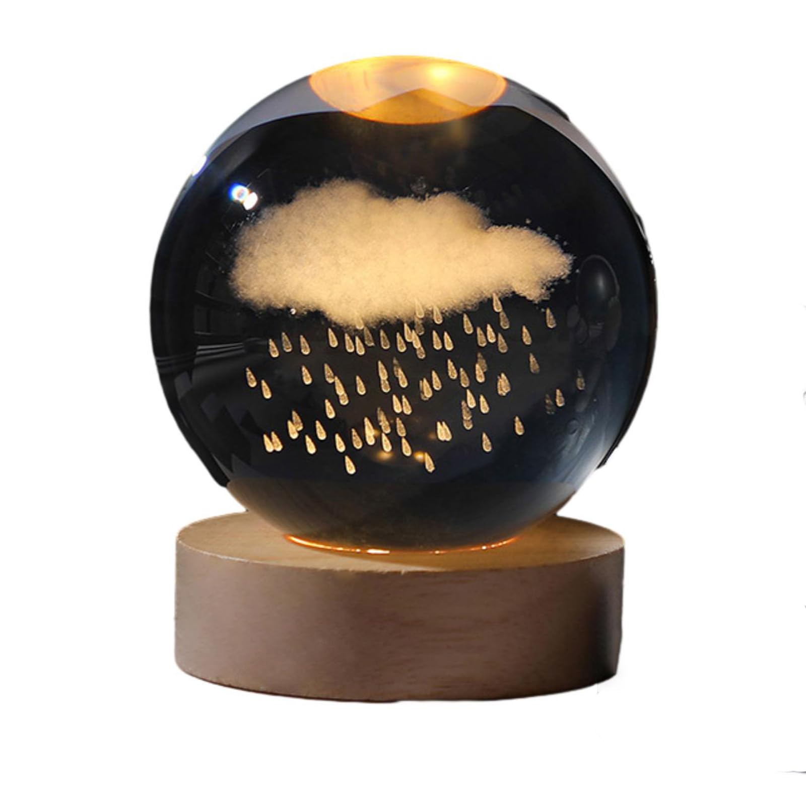 BBTISG 3D Solar System Crystal Ball, 3D Planet Model Night Lights with Wooden Base Solar System 3D Crystal Ball Mood Light for Kids Friends Birthday (Rain Clouds)