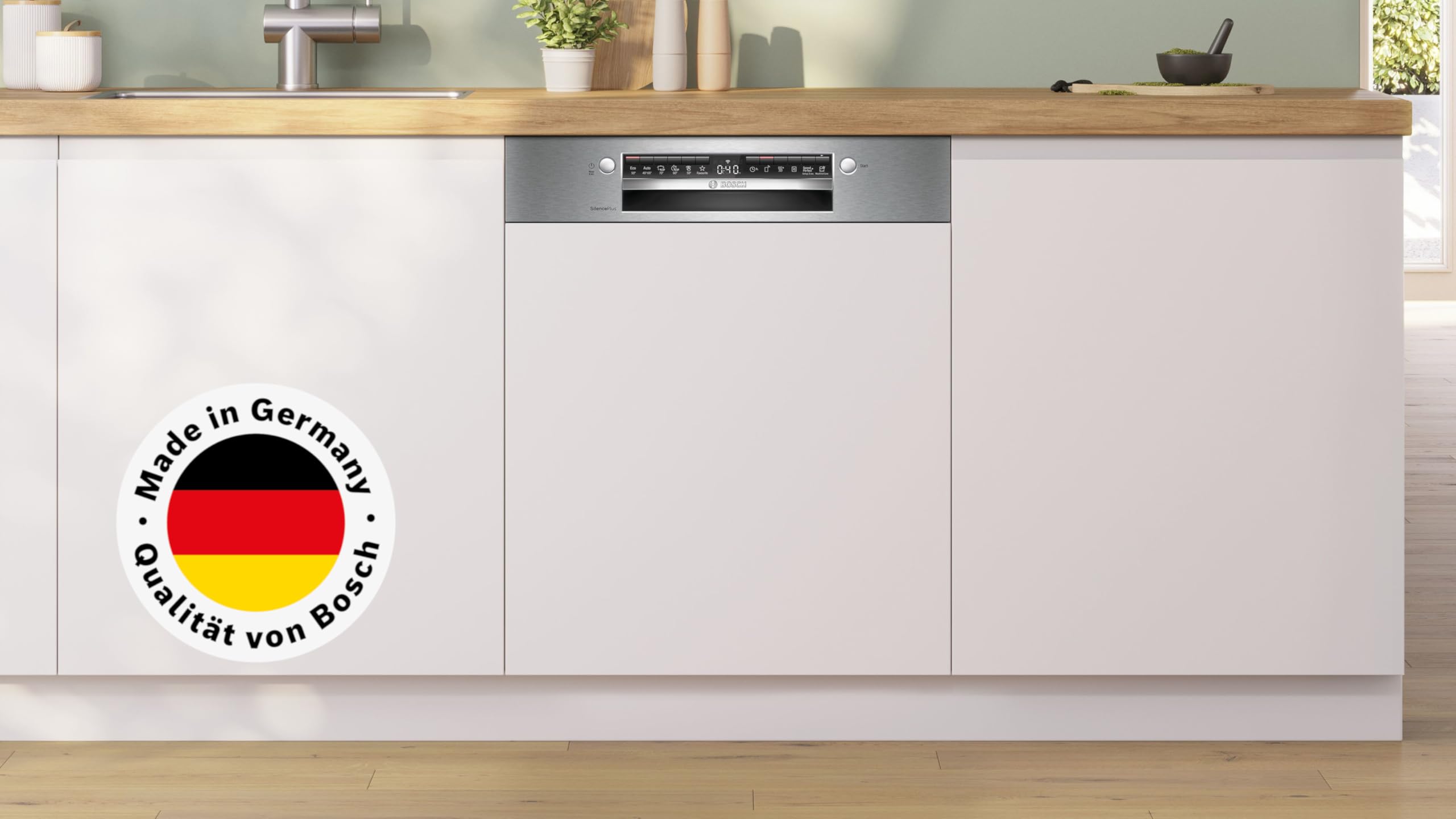 Bosch SMI4EAS28E Serie 4 Teilintegrierter Geschirrspüler 60 cm Edelstahl, leise, SpeedPerfect Plus