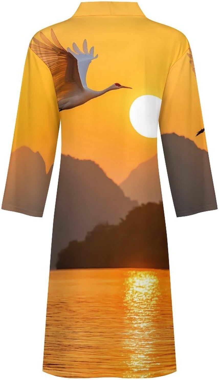 Crane Flying Over Water Sunset Mens Robe Long Bathrobe for Women Bath Robes Lightweight Soft Printed Sleepwear