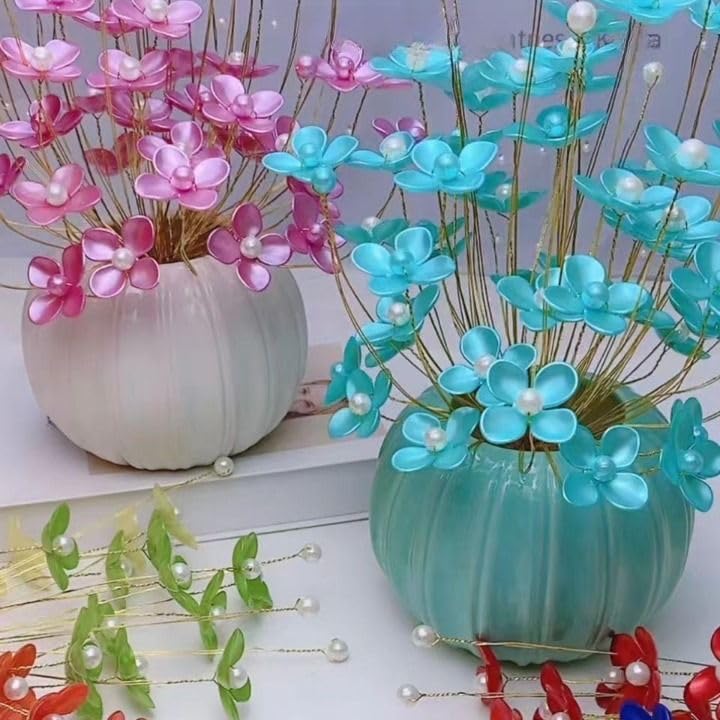 42Mm 50Pcs Fashion Petal Flower Abs Acrylic Imitation Pearl Beads Bowknot Tie Bead Caps For Needlework Diy Material Jewelry - (Color: Lake Blue)