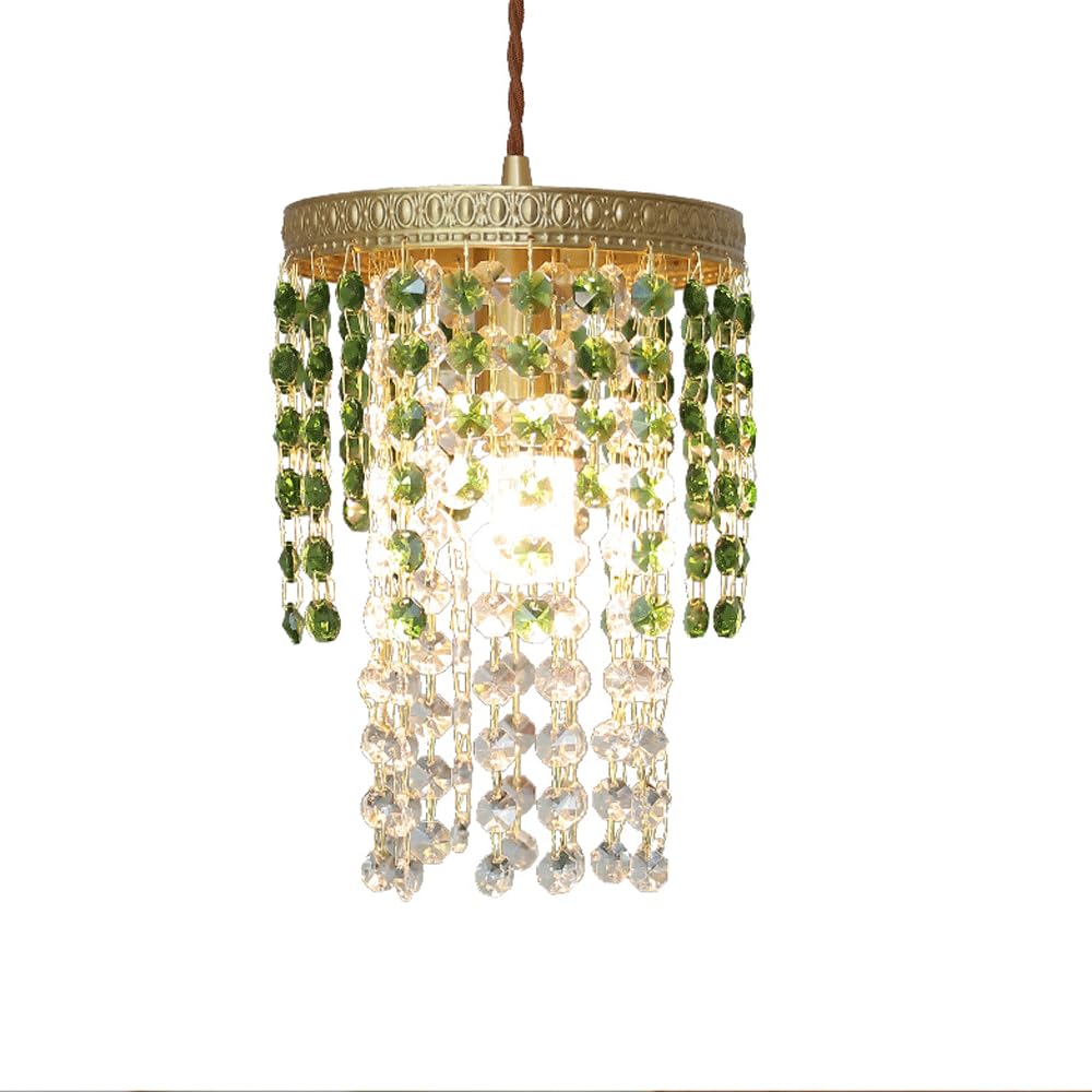 Lampe suspendue vintage en laiton et cristal vert pour chevet et chambre
