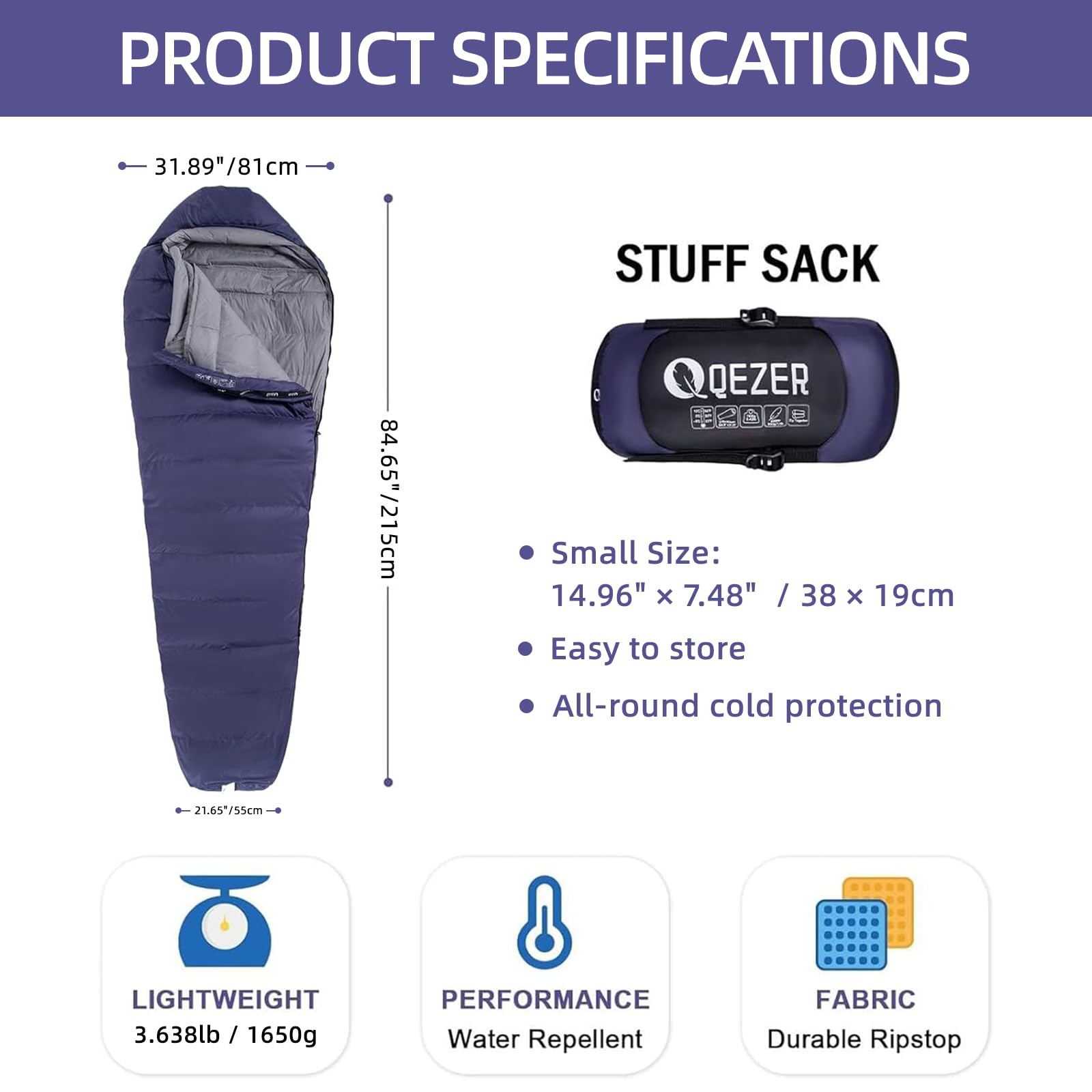 Saco de dormir de plumón para adultos, saco de dormir de 0 grados con relleno de 620 grados, ultraligero, saco de dormir para mochileros | -12.2 °C a -0.0000000001 °C, uso en 4 estaciones, plumón, ligero y compacto, camping, senderismo, mochilero