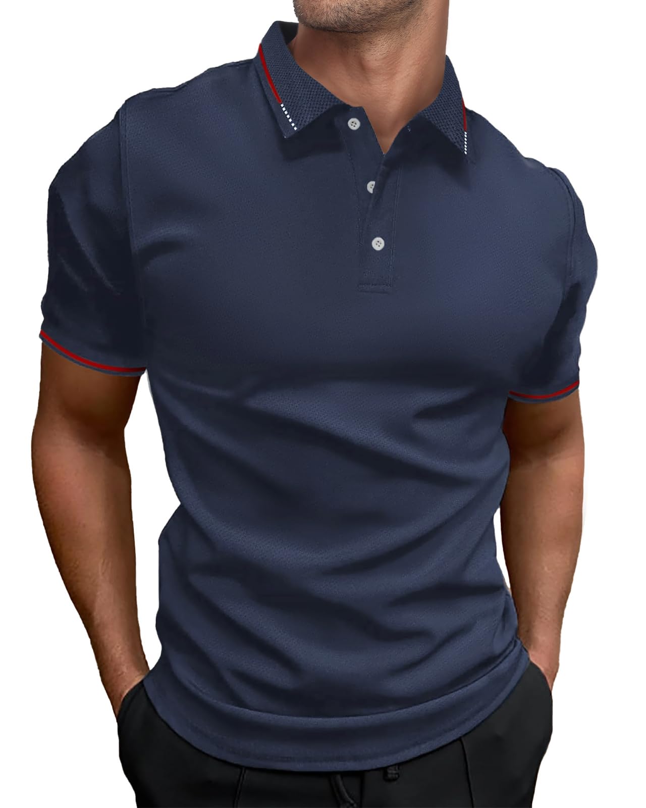 HMIYA Herren Poloshirt-Kontrast Kurzarm Polohemd Male Polo Klassisches