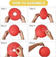 Vista 3 de BEISHIDA - Linternas de papel redondas amarillas de 30 cm decorativas colgantes, linternas de Asia, China, Japón, para cumpleaños, Halloween, boda