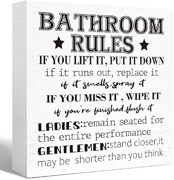 Bathroom Rules Sign Wood Block,Funny bathroom shelf decor restroom decor