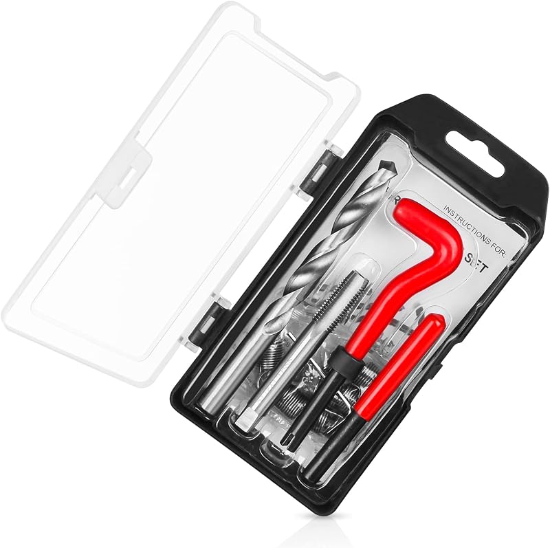 Kit de inserción de reparación de rosca métrica, herramienta de grifos de broca M12 x 1,5mm, 15 Uds. para reparación de orificios de tornillos internos (rojo)
