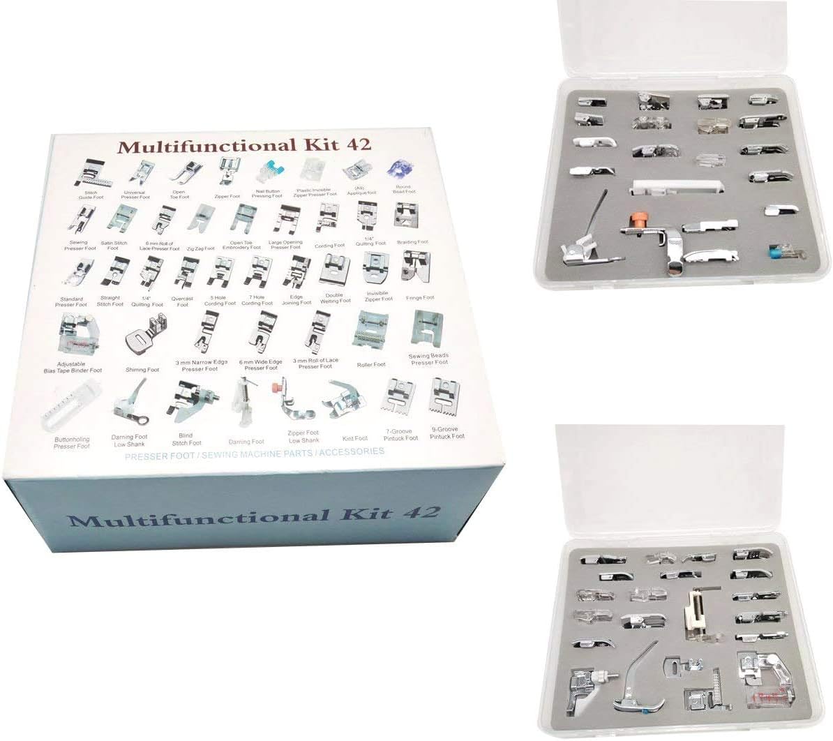 YICBOR 52pcs Professional Domestic Sewing Machine Presser Foot Set Tool with Manual & Plastic Storage Box for Brother Singer Janome Kenmore White Low Shank Sewing Machines (52plastic)