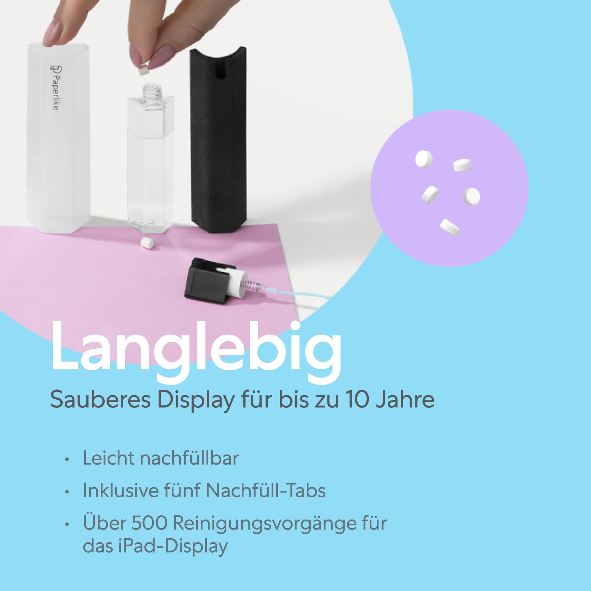 Paperlike® All-in-One Cleaning Kit – Nachfüllbarer Mikrofaser-Bildschirmreiniger inkl. Reinigungslösung + 5 Refill Tabs – für iPad & Displays