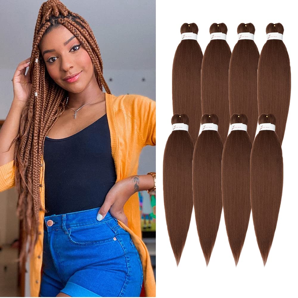 ShowCoco Easy Braid Pre Stretched Braiding Hair Auburn Brown 32 Inch Yaki Texture Easy Crochet Braids 8 Packs Hot Water Setting Synthetic Hair