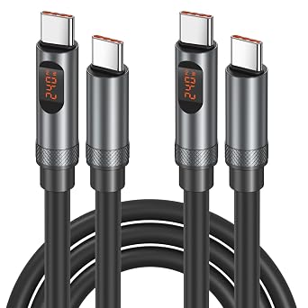 C to C Cable Fast Charging, Excgood 240W [6ft] USB-C Charge Cable with LED Display Ultra Long Type C Charger Cord for iPhone 17 16 15 iPad MacBook Pro Air Laptops Galaxy S26 S25 Android Phones, 2-Pack