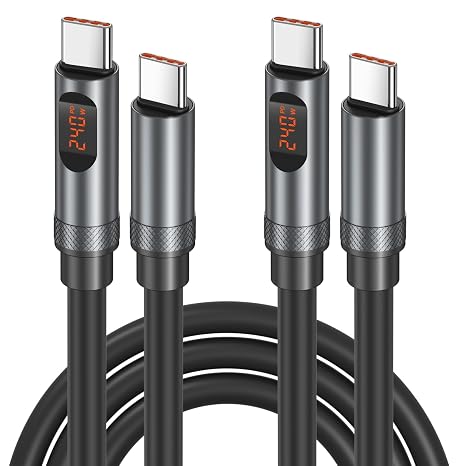 C to C Cable Fast Charging, Excgood 240W [6ft] USB-C Charge Cable with LED Display Ultra Long Type C Charger Cord for iPhone 17 16 15 iPad MacBook Pro Air Laptops Galaxy S26 S25 Android Phones, 2-Pack