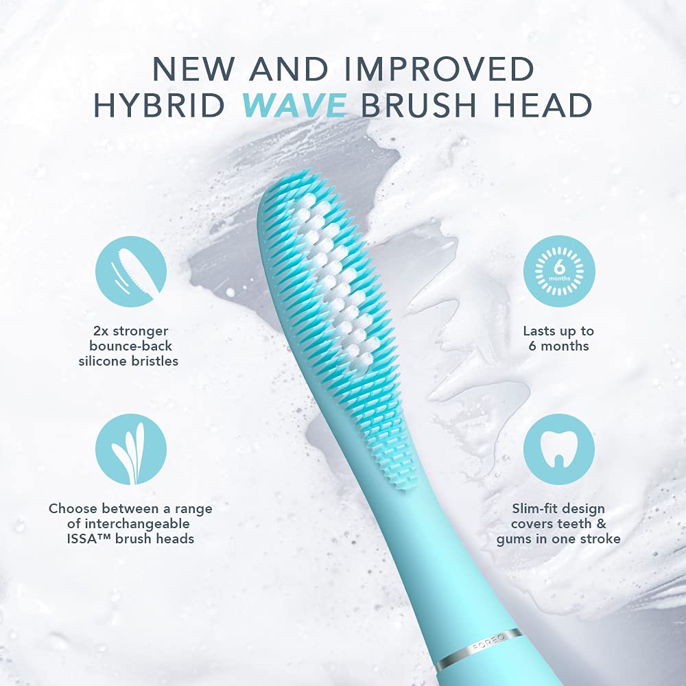 FOREO ISSA Hybrid Wave Brush Head Mint, Medical-Grade Silicone & PBT Polymer Bristles, 6-Months Lasting