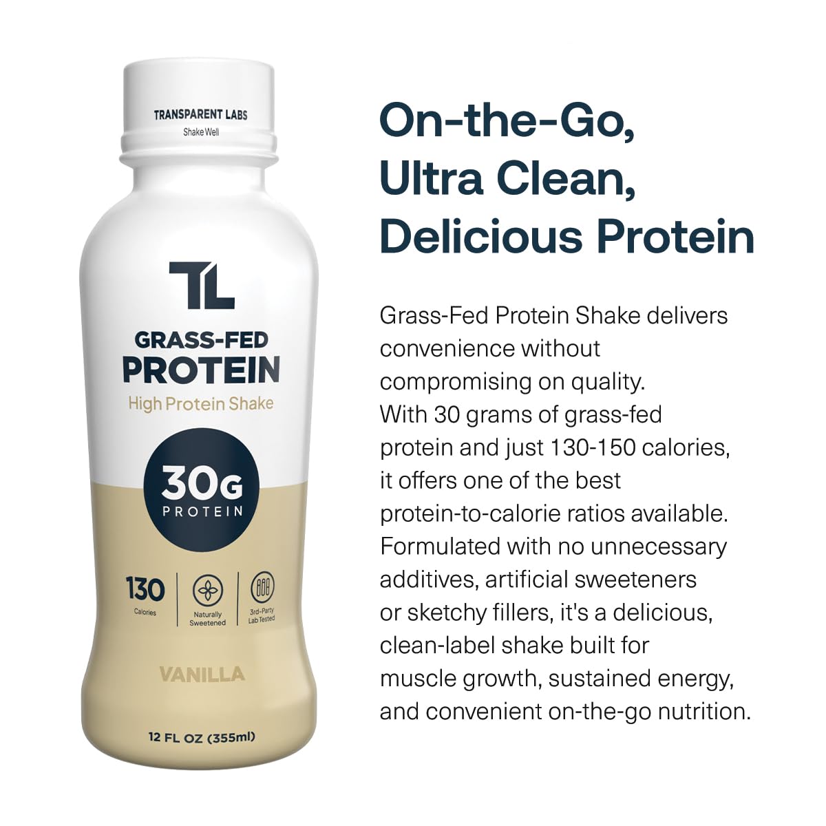 Transparent Labs Grass-Fed Protein Shake - Vanilla - 12 Pack — Amazon image 3