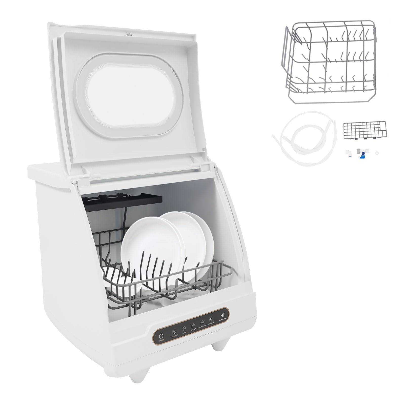 Lavastoviglie da tavolo, mini lavastoviglie portatile, mini lavastoviglie con serbatoio dell'acqua da 5 l e 5 programmi, piccola lavastoviglie da tavolo per casa, ufficio, campeggio