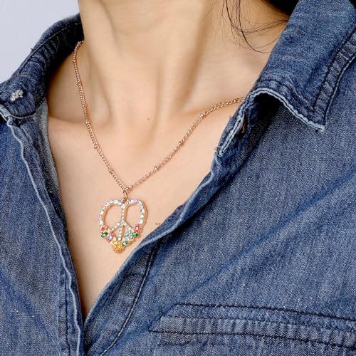 Peace Sign Heart CZ New Beginnings Lotus Necklace for Women, Heart Pendant Necklaces Flower Diamond Zirconia Love Necklace, Silver Rose Gold Chain Birthday Valentines Day Jewelry Gifts4