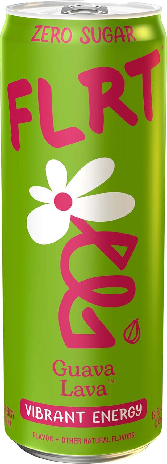 FLRT Energy, Guava Lava, Clean Energy, Energy Drink, 12 Fl Oz (Pack of 12)