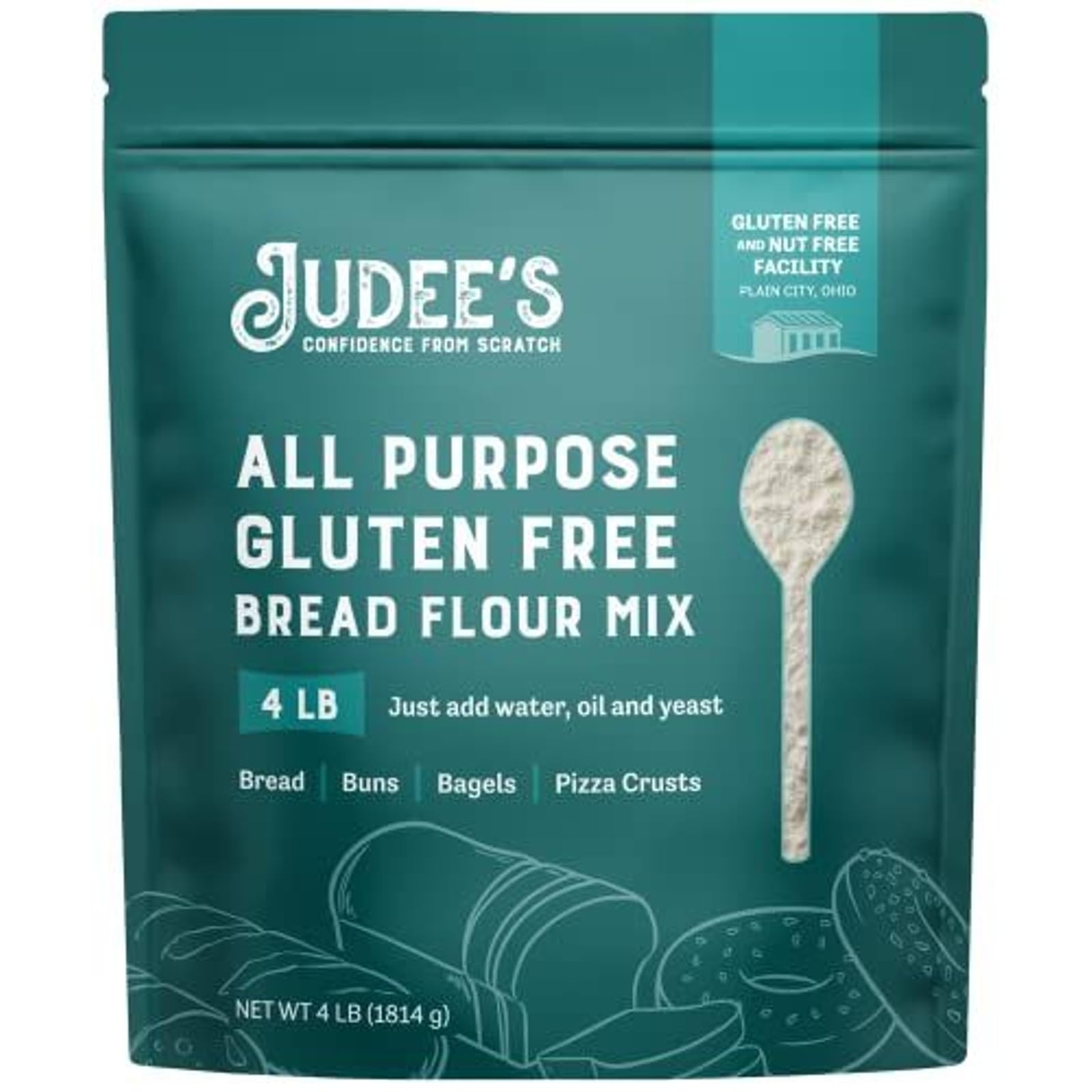 Judee's All Purpose Gluten Free Bread Flour Mix 4 lb - Make Homemade Bread, Pizza Crusts, Bagels, Buns, English Muffins, Focaccia and More - Great for Baking and Cooking