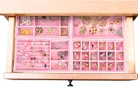 Kit 4 Bandejas Para Jóias Bijuterias Organizadores de Gavetas Divisorias Veludo (Rosa)