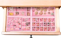 Kit 4 Bandejas Para Jóias Bijuterias Organizadores de Gavetas Divisorias Veludo (Rosa)