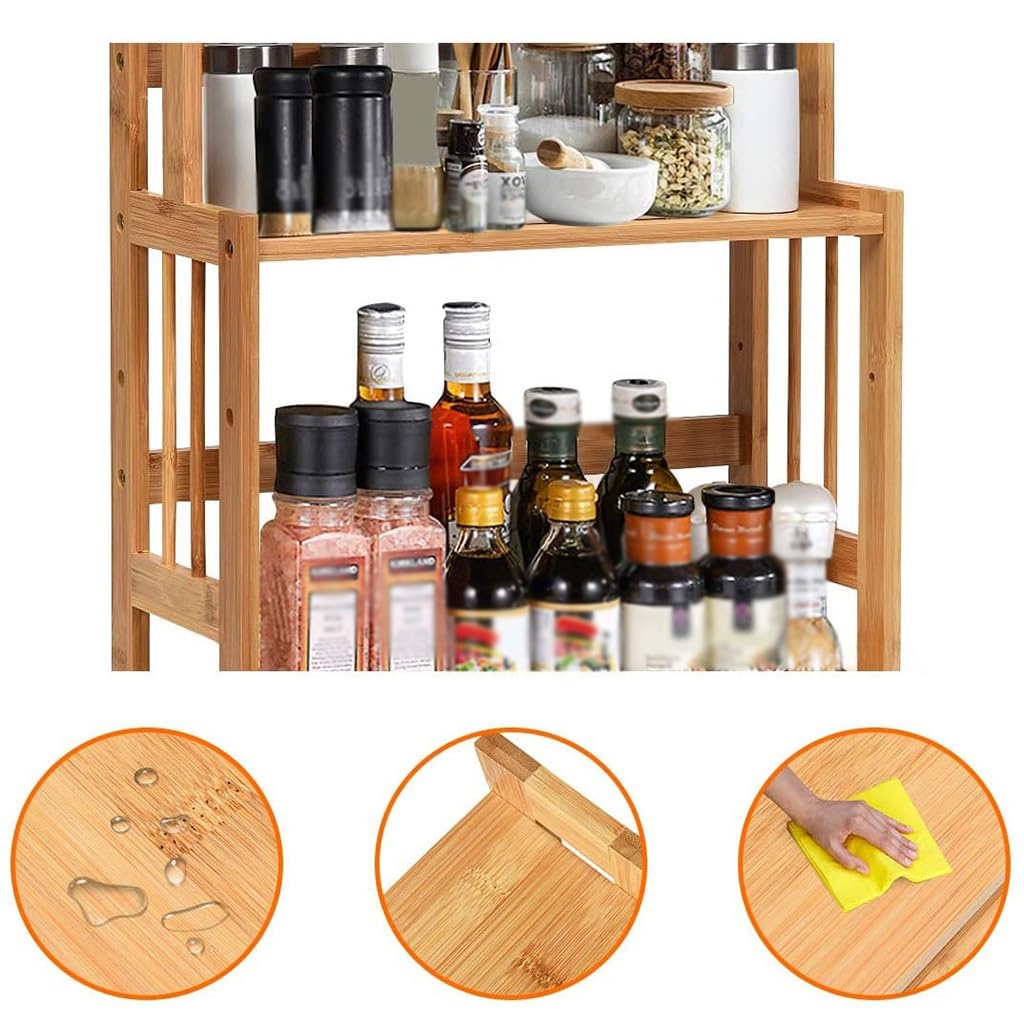 Estante de Especias de bambú ecológico de 3 Niveles con Estante de Altura Ajustable, Estante de Almacenamiento de Cocina de Estante de Especias Independiente for baño, encimera