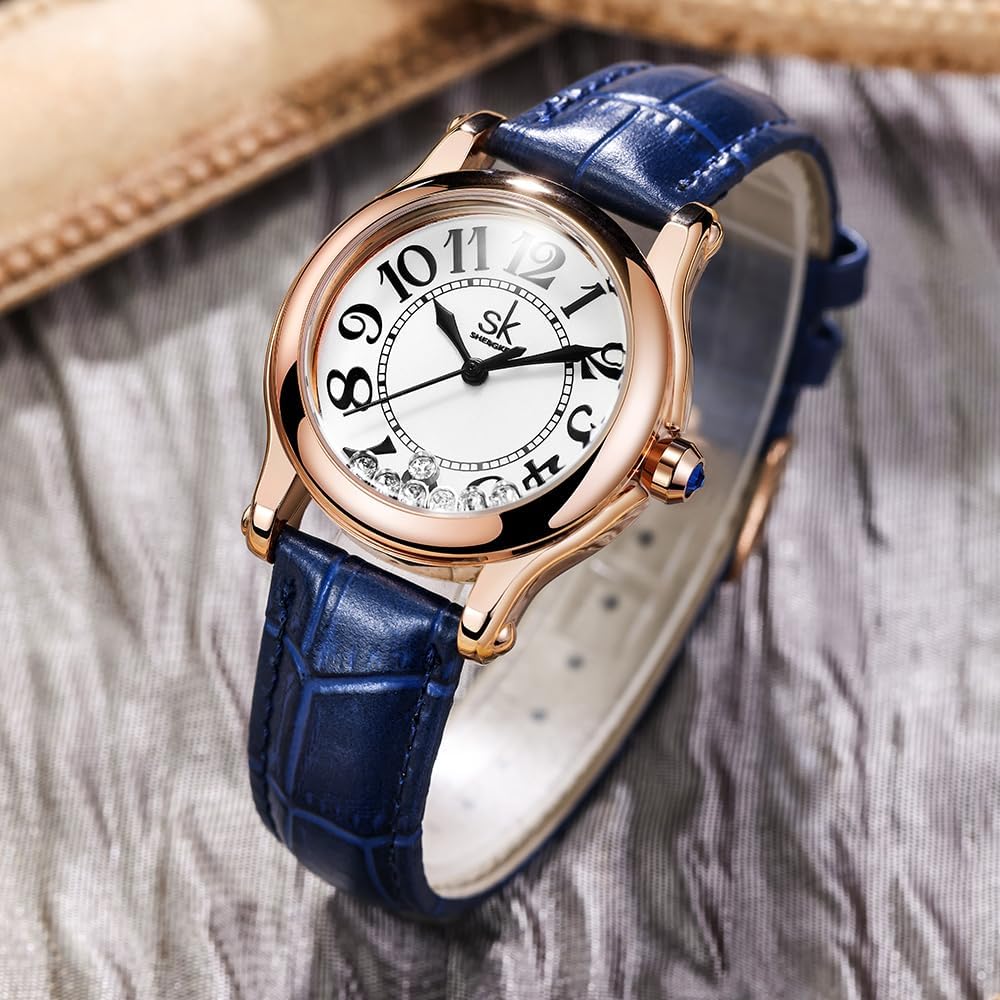 SHENGKE SK Casual Fashion Women's Watch Easy-to-Read Dial 12-Hour Display Round Case Analog Wrist Watch Soft and Breathable Leather Strap