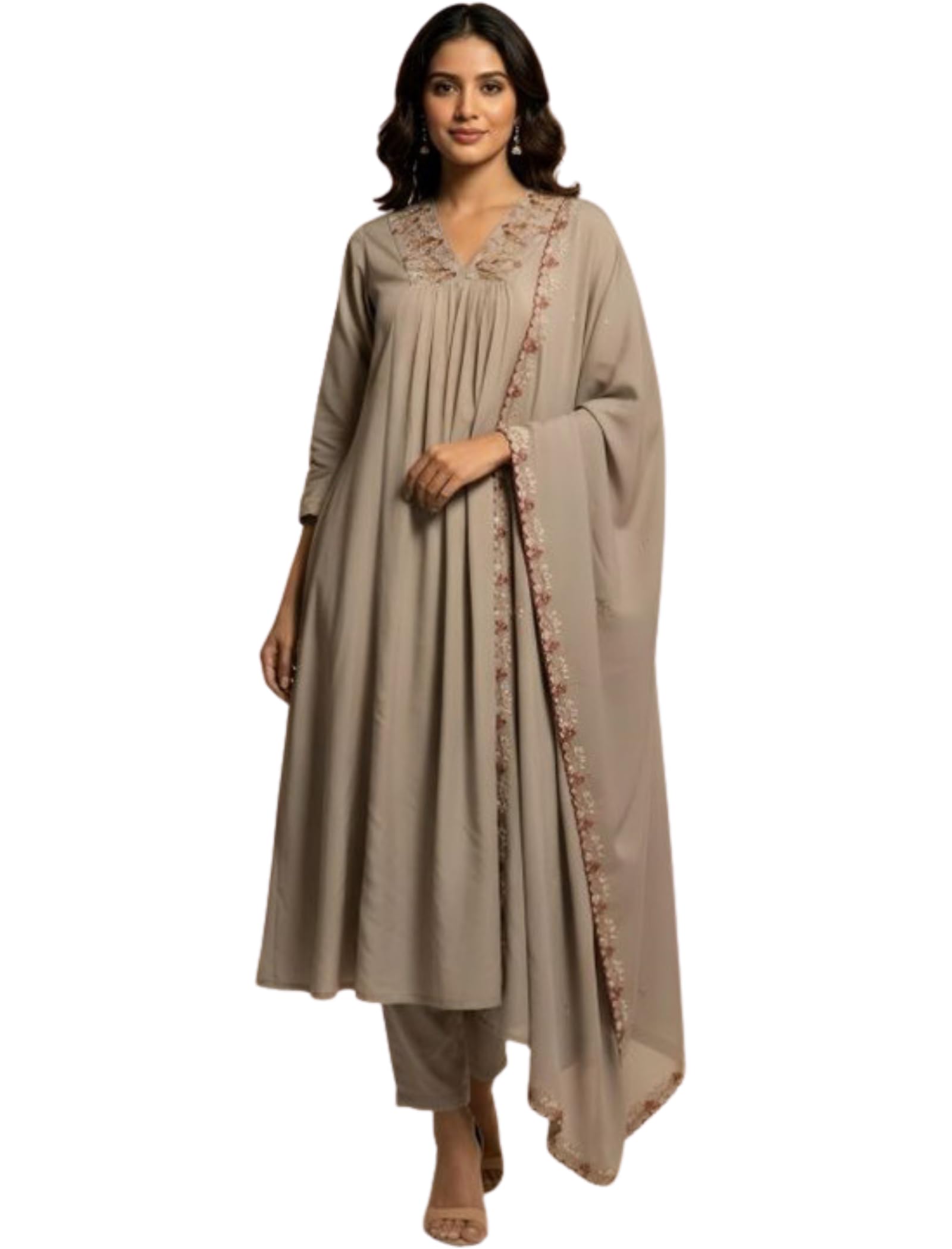 Ensemble Kurta droit brodé en rayonne de qualité supérieure avec Dupatta - 7