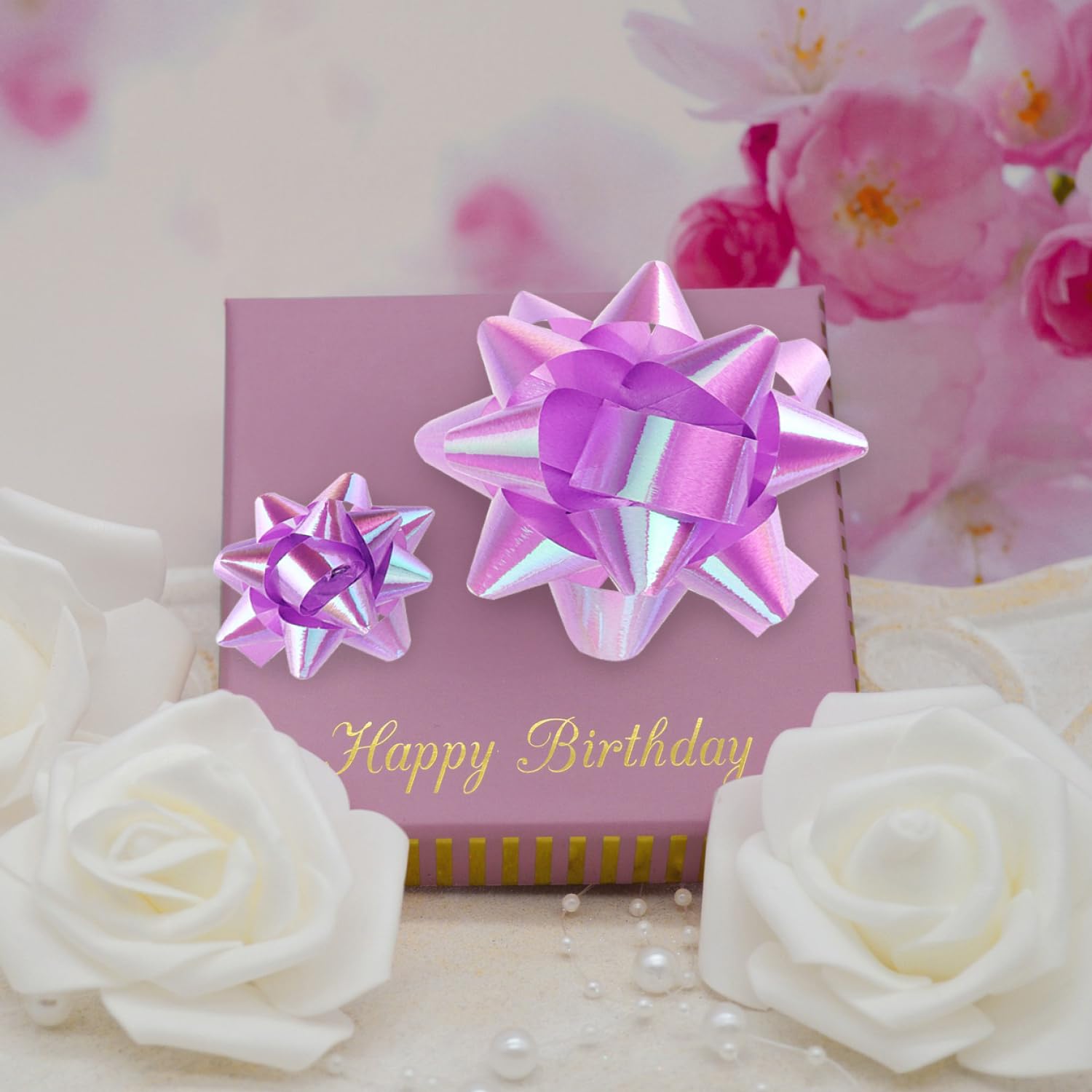 Lazos de Regalo autoadhesivos 120 Piezas 3 cm y 5 cm Blanco/Morado/Rosa/Verde