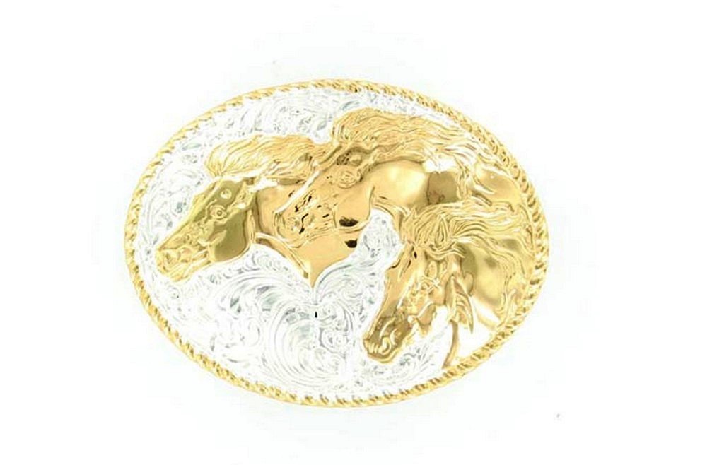 Crumrine Men's Horse Heads Belt Buckle Silver One Size