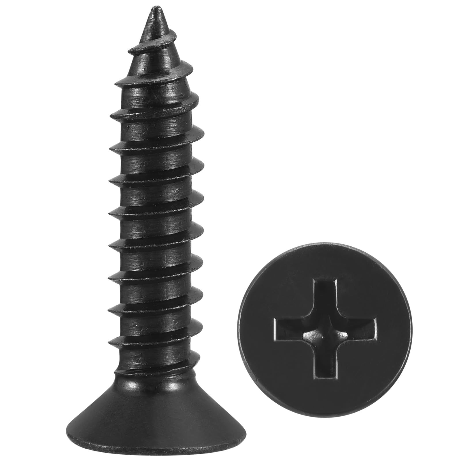 METALLIXITY Countersunk Phillips Wood Screw (#12x1") 50Pcs, 304 Stainless Steel Coarse Thread Phillips Drive Flat Head Wood Screws - for Furniture Installation Repair, Black