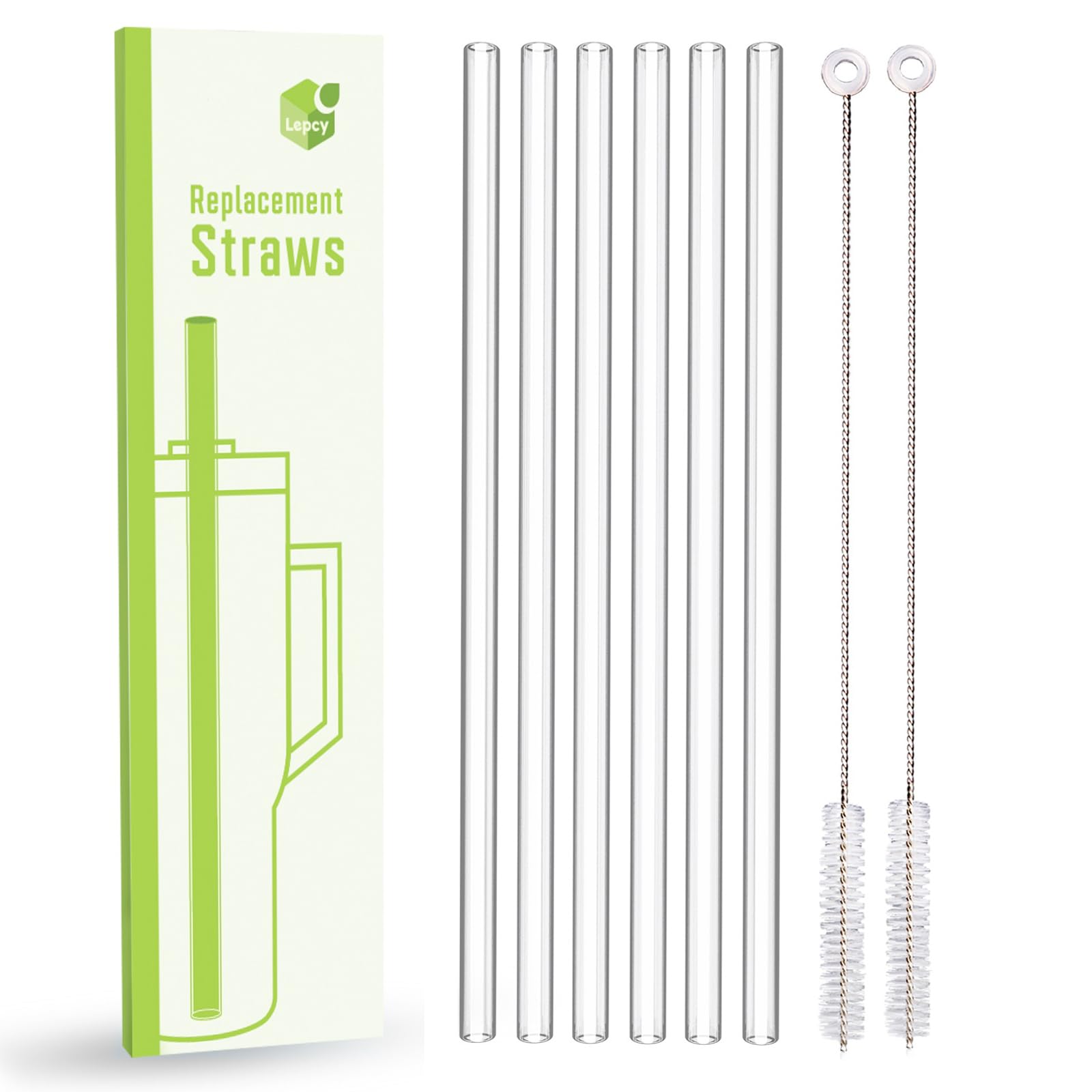 12 inch Reusable Straws for Stanley & Simple Modern 40 OZ Tumbler. 6 Plastic Replacement Straws + 2 Cleaning Brush. Clear and BPA Free, Protective Brush Handle Protects Your Finger